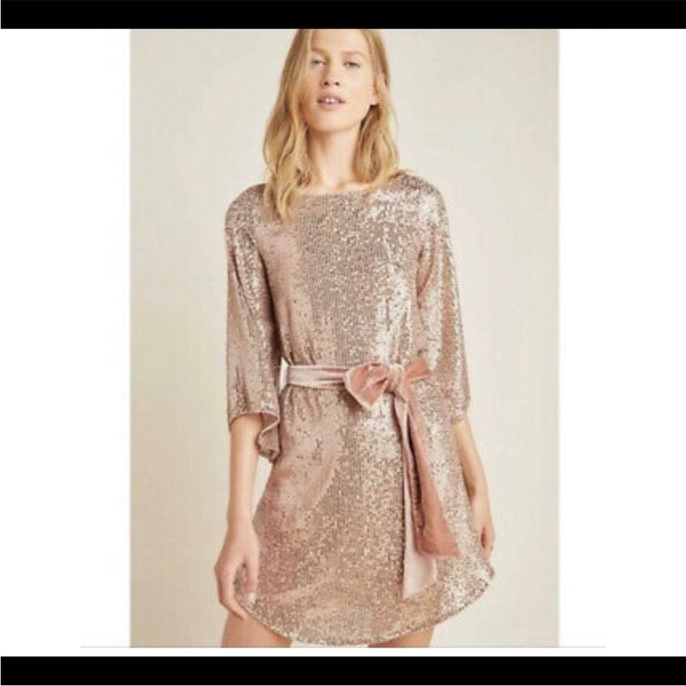Anthropologie sequin mini dress with velvet sash -NWT